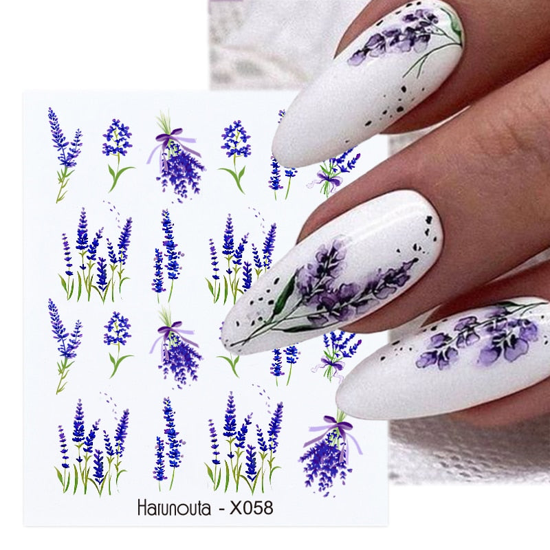 Harunouta 1 Sheet Nail Water Decals Transfer Lavender Spring Flower Leaves Nail Art Stickers Nail Art Manicure DIY 0 DailyAlertDeals   