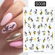 Harunouta Silver Black Geometric Textured Lines Stripe 3D Nail Sticker Flower Leaves Self Adhesive Transfer Sliders Paper Nail Stickers DailyAlertDeals S008  