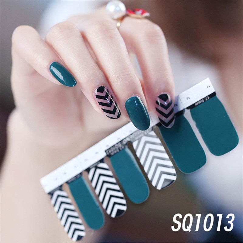 1sheet Korean Nail Polish Strips DIY Waterproof Nail Wraps Mixed Patterns Full Nail Patch Adhesive for Women Nail Art Stickers nail decal sticker DailyAlertDeals   