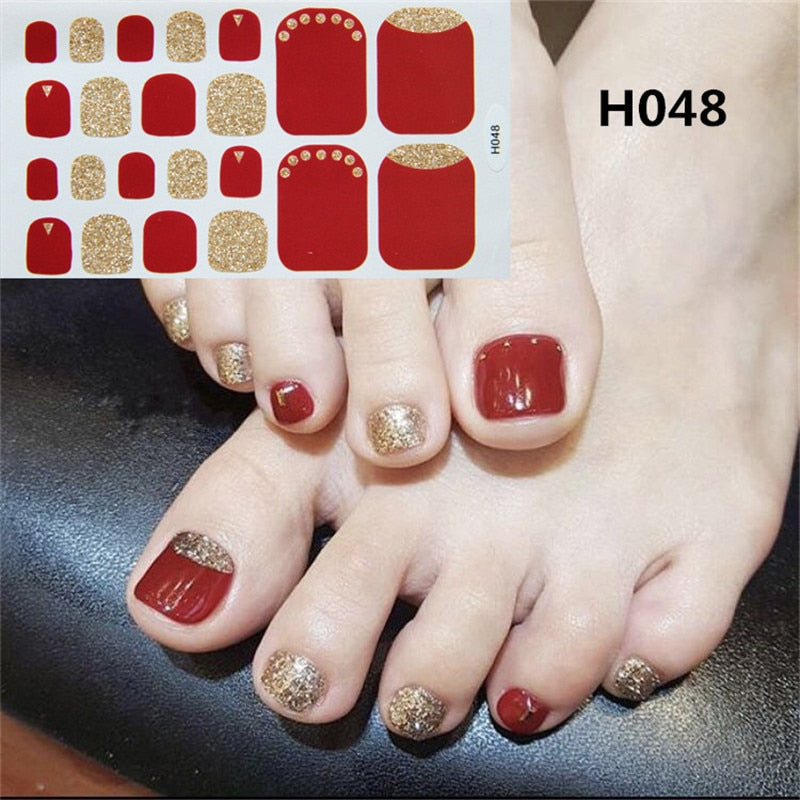 22tips Korea Toe Nail Sticker Wraps Adhesive Decals Toenail Polish Strips DIY Pedicure Foot Decals Manicure Women nail art DailyAlertDeals H048  