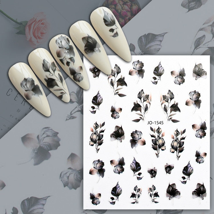 Harunouta Blooming Ink Marble 3D Nail Sticker Decals Leaves Heart Transfer Nail Sliders Abstract Geometric Line Nail Water Decal nail decal stickers DailyAlertDeals JO-1545  