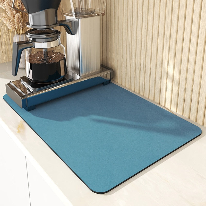 Kitchen Rubber Pad Dish Drying Mat Super Absorbent Drainer Mats Tableware Bottle Rugs Kitchen Dinnerware Placement Rubber pads DailyAlertDeals blue drying mat W20 x L30CM 