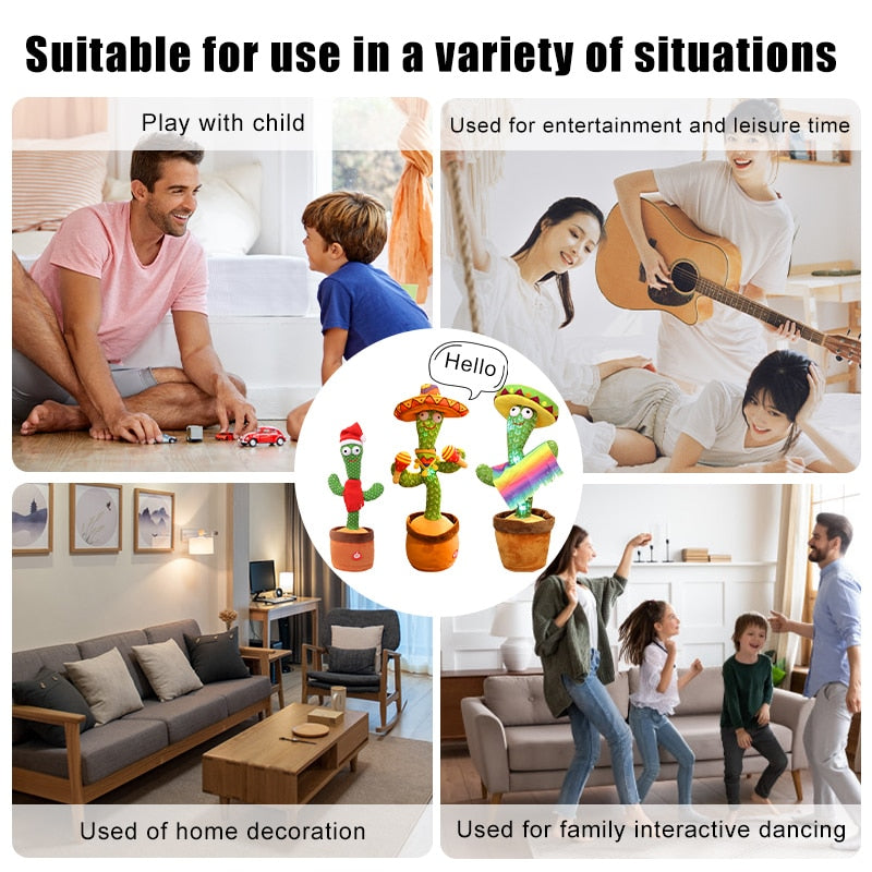 Lovely Talking Wiggle Dancing Cactus Doll Repeat English Songs Plush Cactus Toys for Babies Christmas Toy Gift Lovely Talking Toy Dancing Cactus Doll DailyAlertDeals   