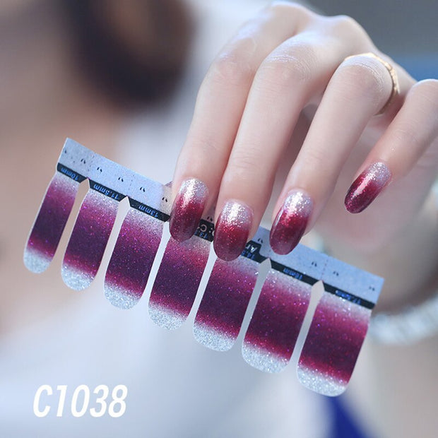 1sheet Korean Nail Polish Strips DIY Waterproof Nail Wraps Mixed Patterns Full Nail Patch Adhesive for Women Nail Art Stickers nail decal sticker DailyAlertDeals C1038  