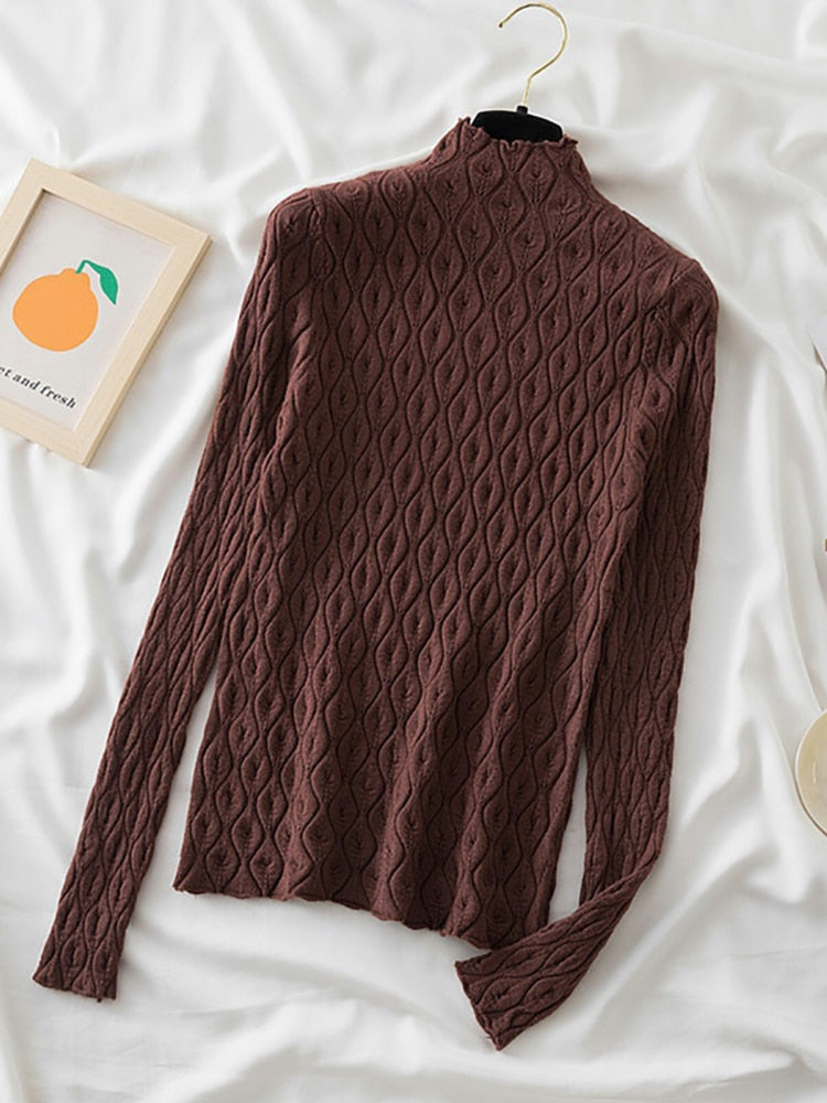 AOSSVIAO 2022 Cashmere Turtleneck Women Sweaters Autumn Winter Warm Pullover Slim Tops Knitted Sweater Jumper Soft Pull Female Turtleneck Women Sweaters DailyAlertDeals Auburn One Size 