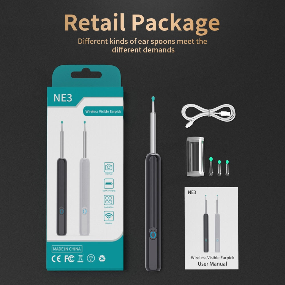 NE3 Ear Cleaner High Precision Ear Wax Removal Tool with Camera LED Light Wireless Otoscope Smart Ear Cleaning Kit ear cleaner DailyAlertDeals   