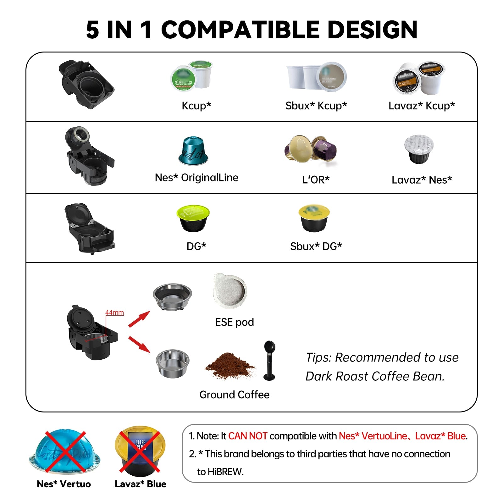 HiBREW Multiple Capsule Coffee Machine, Hot/Cold Dolce Gusto Milk Nespresso Capsule ESE Pod Ground Coffee Cafeteria 19Bar 5 in 1 Brew Multiple Capsule Coffee Machine DailyAlertDeals   