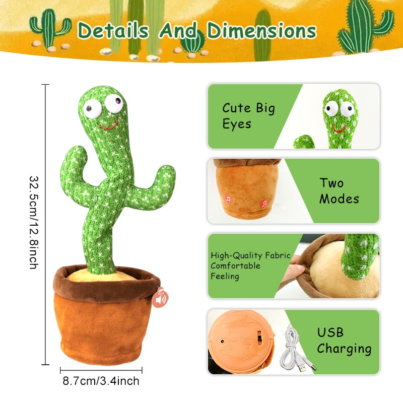 Lovely Talking Wiggle Dancing Cactus Doll Repeat English Songs Plush Cactus Toys for Babies Christmas Toy Gift Lovely Talking Toy Dancing Cactus Doll DailyAlertDeals   