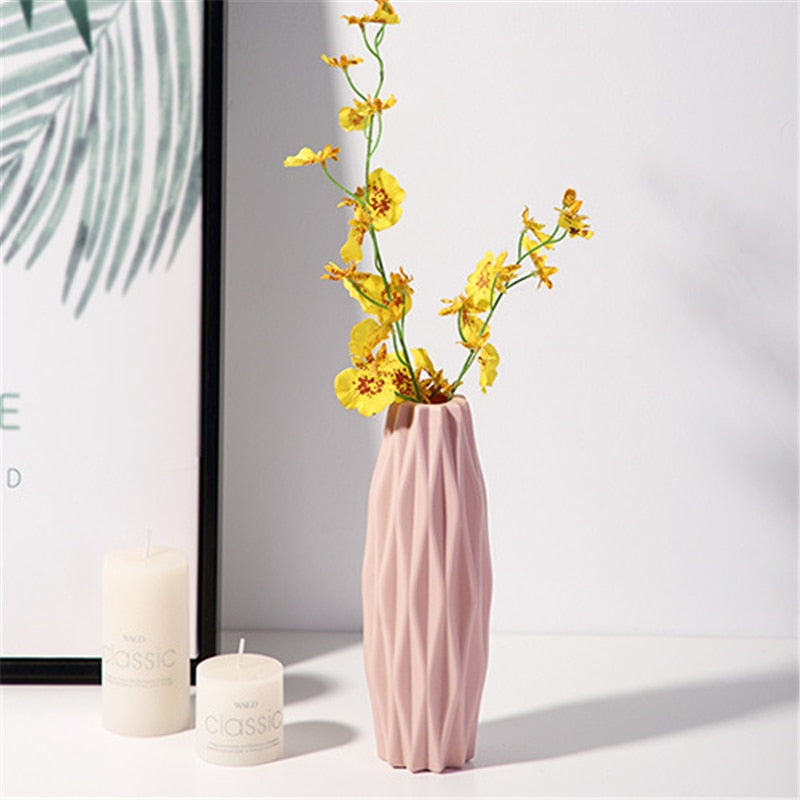 Home Nordic Plastic Vase Simple Small Fresh Flower Pot Storage Bottle for Flowers Living Room Modern Home Decoration Ornaments Vases DailyAlertDeals E-Pink  