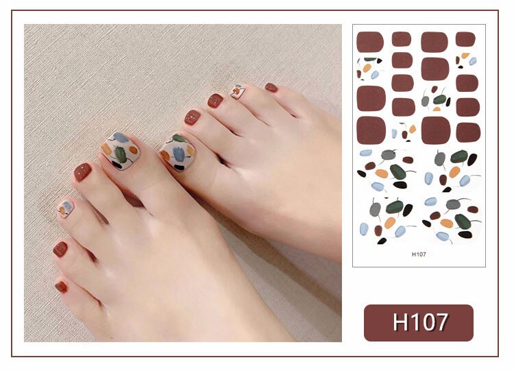 22tips Korea Toe Nail Sticker Wraps Adhesive Decals Toenail Polish Strips DIY Pedicure Foot Decals Manicure Women nail art DailyAlertDeals H107  