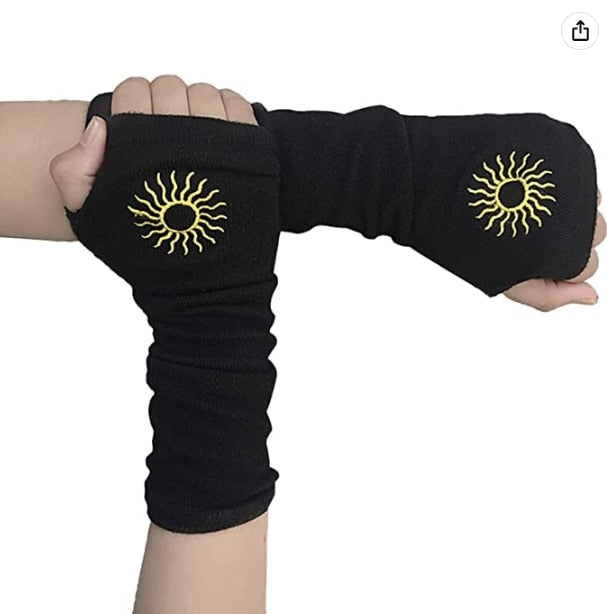 Black Punk long Fingerless Gloves Cuff Women Men Ninja Sport Outdoor Hip-hop GlovesElbow Mittens Cool Stretch winter Arm Warmer Gloves DailyAlertDeals 11 One Size 