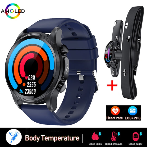New ECG+PPG Smart Watch Men and Women with Health Fitness Tracker monitoring Sport Smartwatch ECG+PPG Smart Watch DailyAlertDeals blue chest patch  