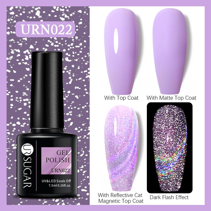 UR SUGAR Holographic Gel Reflective Cat Magnetic Nail Gel Polish Soak Off Laser Gel Glitter Varnish Manicure Nail Art Design Magnetic Nail Gel Polish DailyAlertDeals URN022  