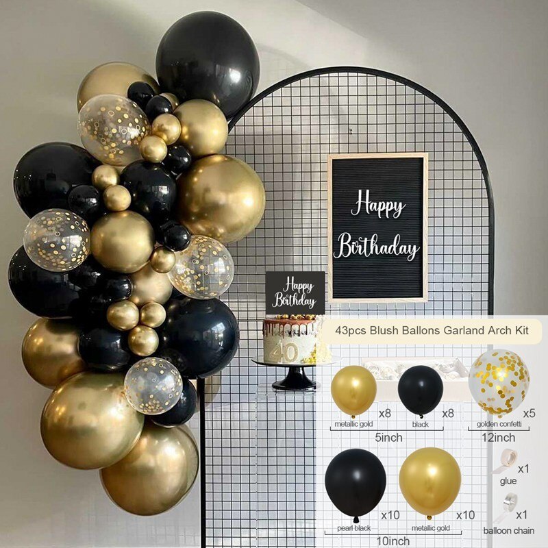 Black Gold Balloon Garland Arch Kit Confetti Latex Baloon Graduation Happy 30th 40th Birthday Balloons Decor Baby Shower Favor 0 DailyAlertDeals 24 Balloon Set 