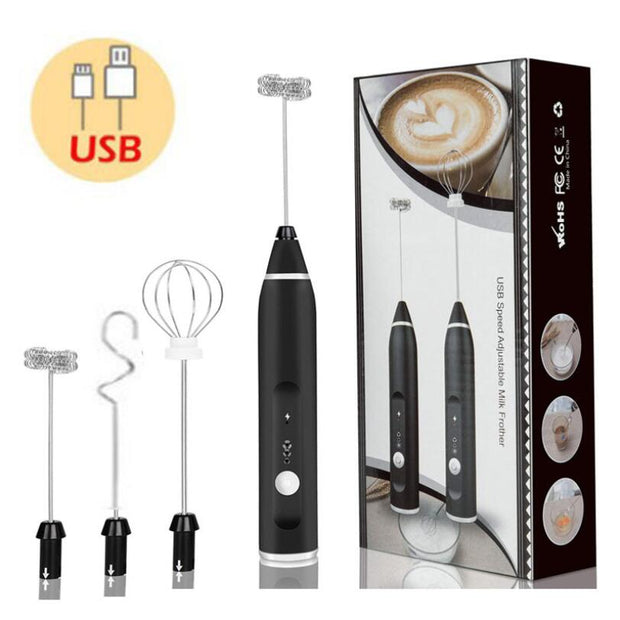 4 in 1 Electric Milk Frothers Handheld Wireless Blender USB Mini Coffee Maker Whisk Mixer Cappuccino Cream Egg Beater Food Blender Electric Milk Frothers DailyAlertDeals 3 in 1 black USA 