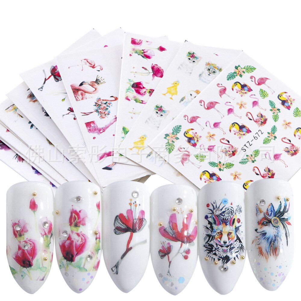 18-50Pcs/Set Mixed Design New Nail Art Sticker Set Black Lace Gold Silver Glitter Flower Water Decal Slider Wraps Decor Manicure Nail Sticker DailyAlertDeals STZ659-673(15pcs)  