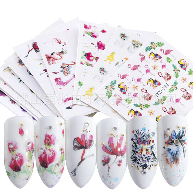 18-50Pcs/Set Mixed Design New Nail Art Sticker Set Black Lace Gold Silver Glitter Flower Water Decal Slider Wraps Decor Manicure Nail Sticker DailyAlertDeals STZ659-673(15pcs)  
