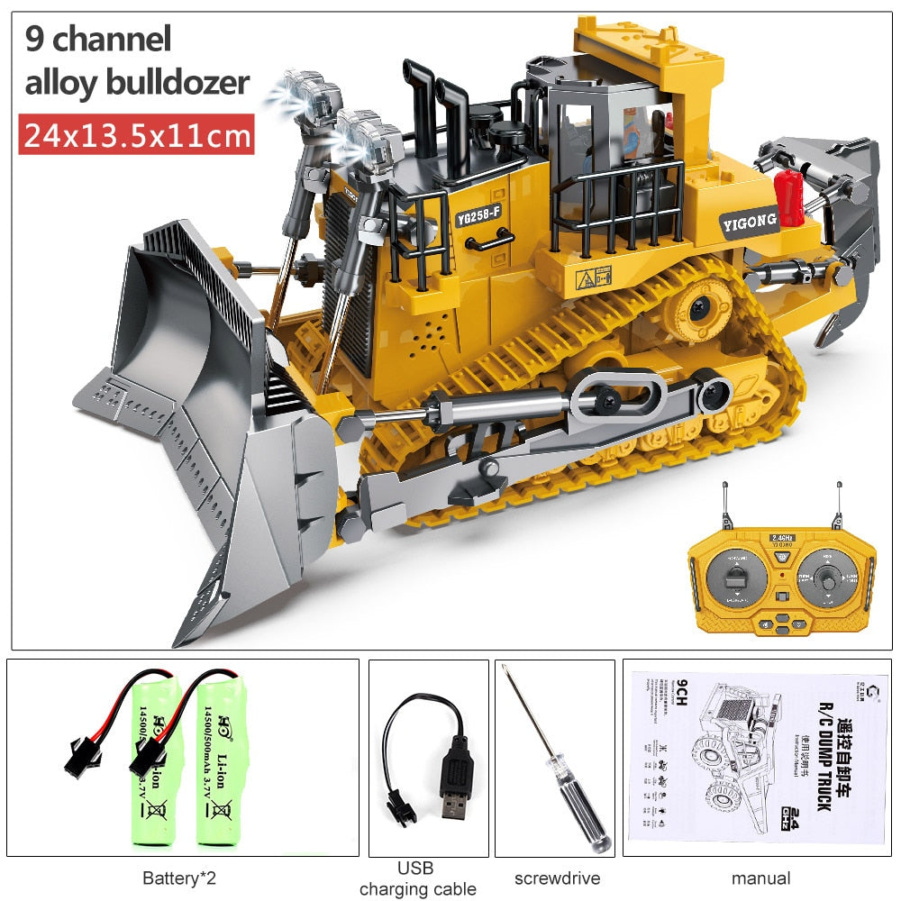 2.4G High Tech 11 Channels RC Excavator Dump Trucks Bulldozer Alloy Plastic Engineering Vehicle Electronic Toys For Boy Gifts RC Excavator Dump Trucks Bulldozer toy for children DailyAlertDeals BC1045 Orange 2B China 