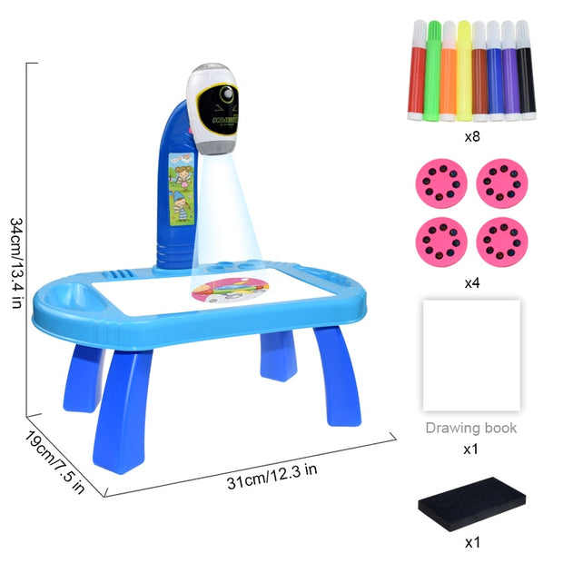 Children Led Projector Art Drawing Table Toys Kids Painting Board Desk Arts Crafts Educational Learning Paint Tools Toy for Girl Kids Led Projector Drawing Table DailyAlertDeals China B Blue with box 