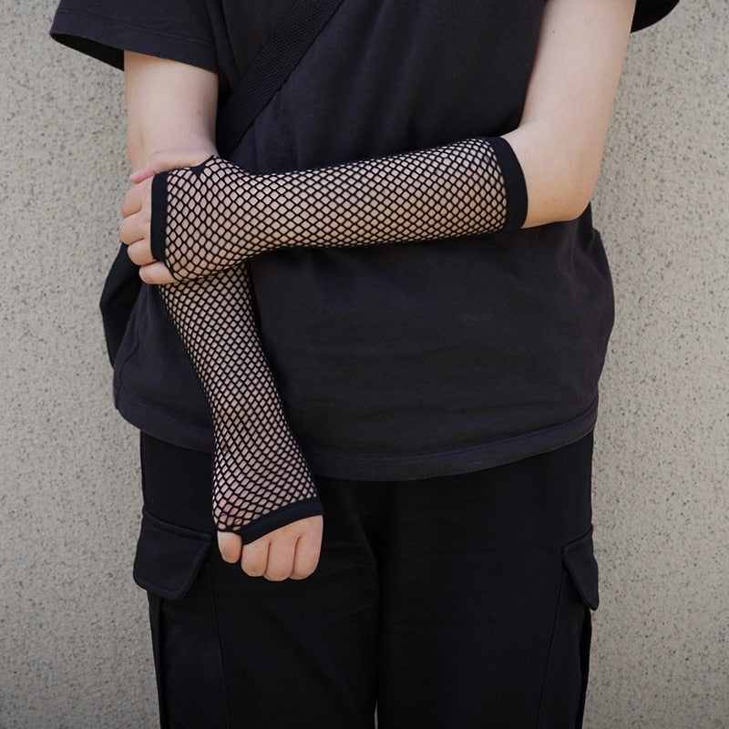 Stylish Long Black Fishnet Gloves Womens Fingerless Gloves Girls Dance Gothic Punk Rock Costume Fancy Gloves Fingerless Gloves DailyAlertDeals   