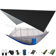 Lightweight Portable Camping Hammock and Tent Awning Rain Fly Tarp Waterproof Mosquito Net Hammock Canopy 210T Nylon Hammocks Camping Hammock and Tent DailyAlertDeals Black and grey  