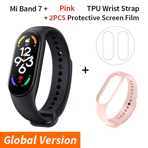 Xiaomi Mi Band 7 Smart Bracelet Fitness Tracker and Activity Monitor Smart Band 6 Color AMOLED Screen Bluetooth Waterproof Fitness Tracker and Activity Monitor Accessories DailyAlertDeals Add Pink Strap USA 