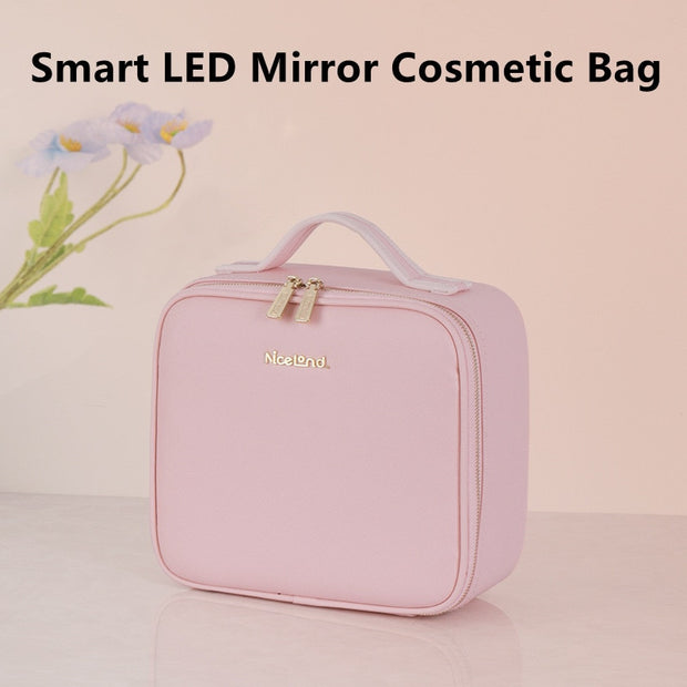 Smart LED Cosmetic Case with Mirror Cosmetic Bag Large Capacity Fashion Portable Storage Bag Travel Makeup Bags for Women makeup bag with mirror light DailyAlertDeals LED Pink  Small United States 