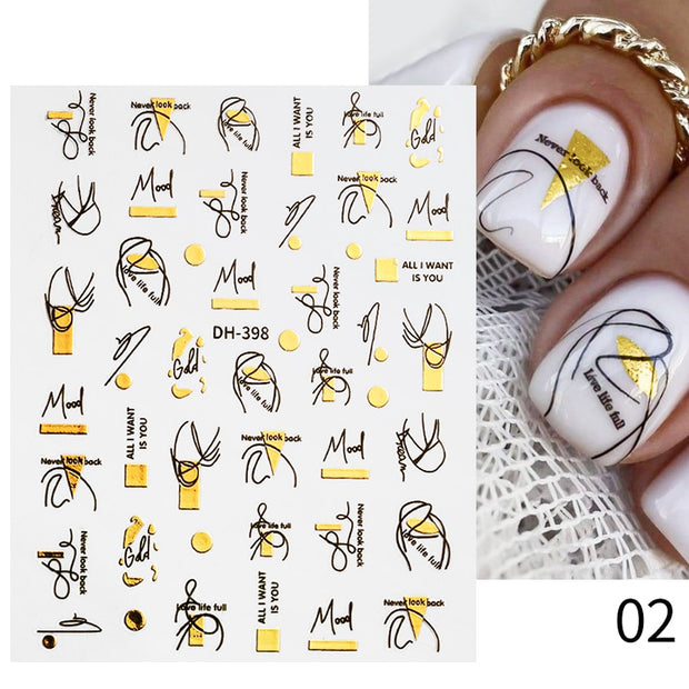 Harunouta 2022 NEW Gold Bronzing Slider Nail Art 3D Decals Decoration Flower Leaves Nail Art Sticker DIY Manicure Transfer Decal Nail Stickers DailyAlertDeals DH-02  