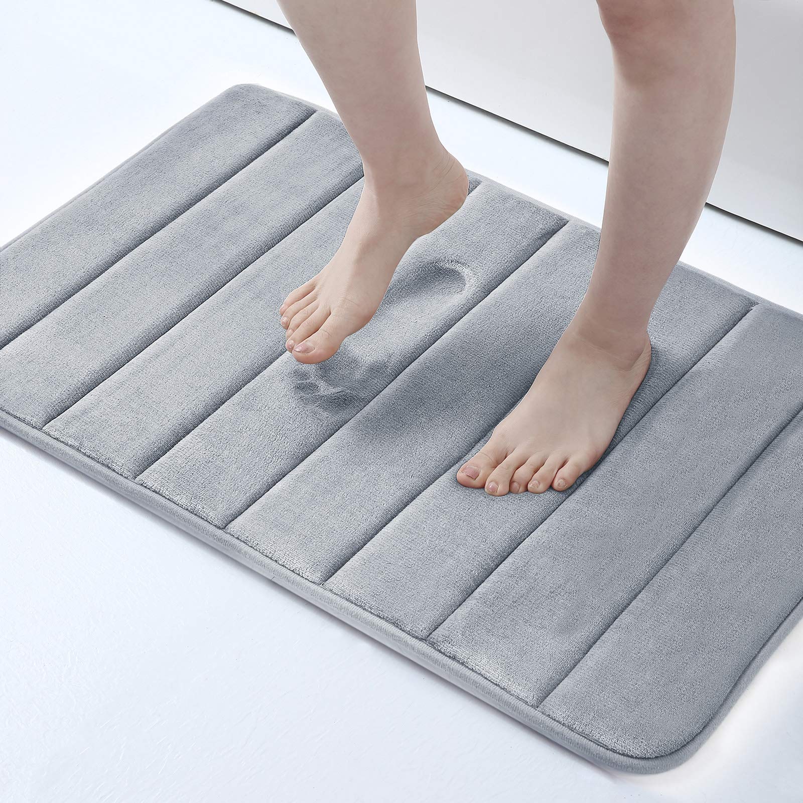 Memory Foam Bath Mat Anti-Slip Shower Carpet Soft Foot Pad Decoration Floor Protector Absorbent Quick Dry Bathroom Rug Mats & Rugs DailyAlertDeals 43x61cm(17x24inch) China gray 3