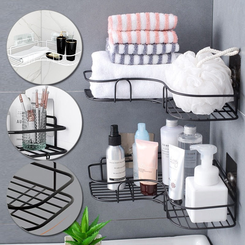 Japanese-style wrought iron bathroom shelf wall-mounted shower gel storage rack toilet free punch toiletry stand bathroom shelf DailyAlertDeals   