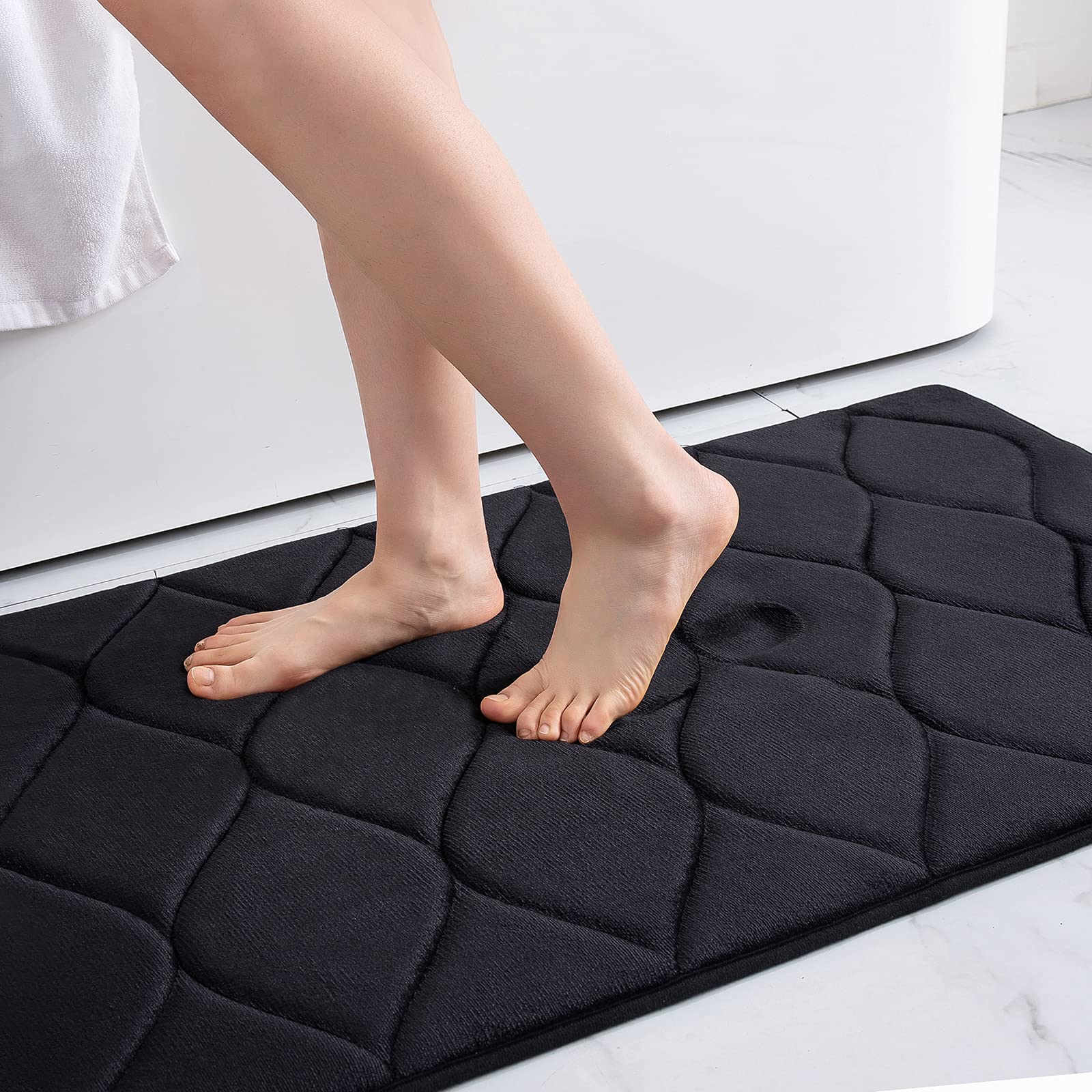 Memory Foam Bath Mat Anti-Slip Shower Carpet Soft Foot Pad Decoration Floor Protector Absorbent Quick Dry Bathroom Rug Mats & Rugs DailyAlertDeals 43x61cm(17x24inch) China black 1