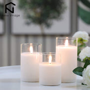 3Pcs Glass Wax Flameless Candles 3D Effect LED Candles White Wax Battery Candles with 8-Key Remote Control Home Decor Candles DailyAlertDeals   