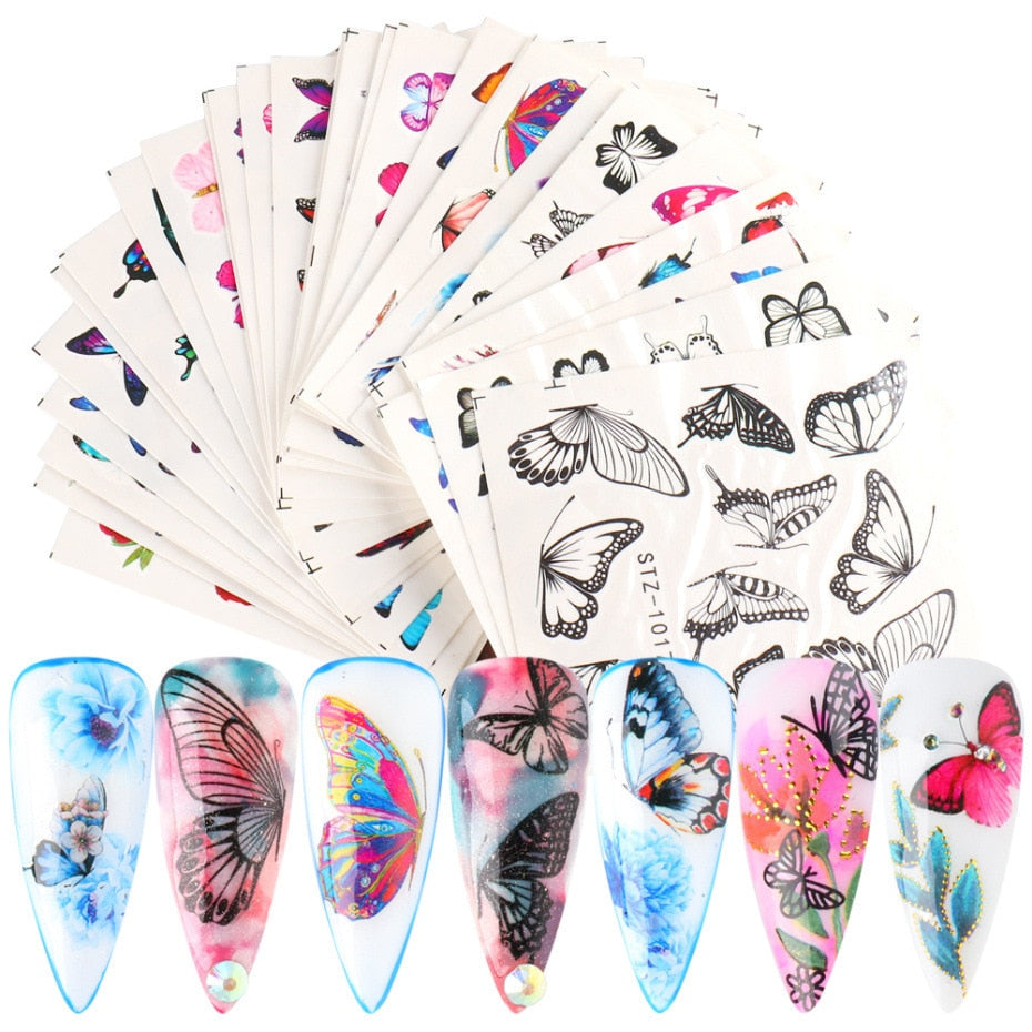 18-50Pcs/Set Mixed Design New Nail Art Sticker Set Black Lace Gold Silver Glitter Flower Water Decal Slider Wraps Decor Manicure Nail Sticker DailyAlertDeals STZ982-1017(30pcs)  