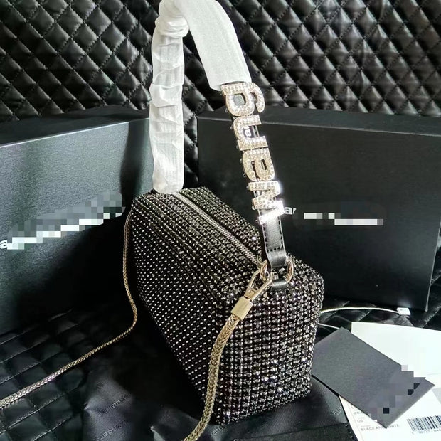 Popular AW Wang Rhinestone Handbag 2022 new trendy diamonds bag crossbodybbag shining party clutch luxury brand design 0 DailyAlertDeals Rhinestone Black 17cm 10cm 7cm 