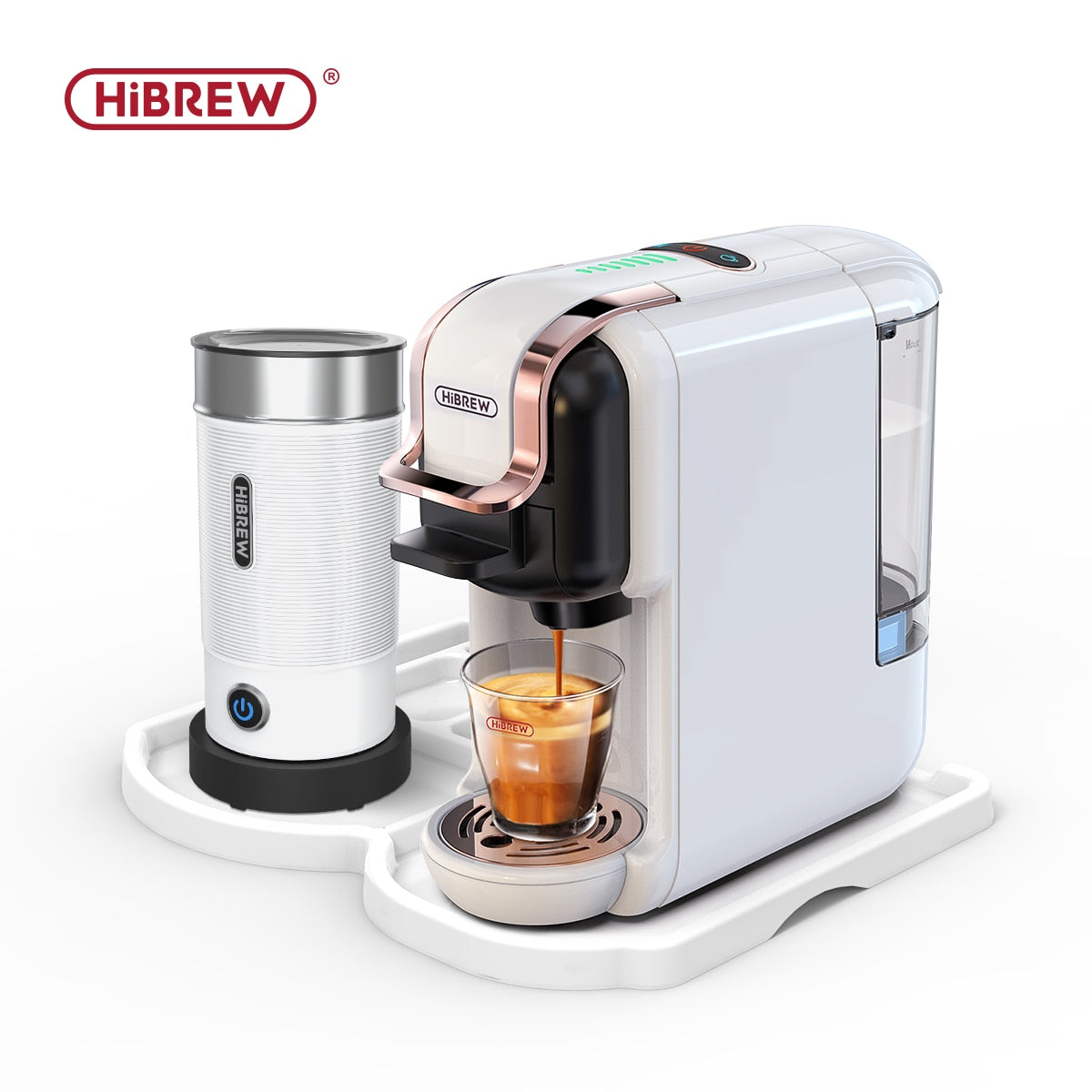 HiBREW Multiple Capsule Coffee Machine, Hot/Cold Dolce Gusto Milk Nespresso Capsule ESE Pod Ground Coffee Cafeteria 19Bar 5 in 1 Brew Multiple Capsule Coffee Machine DailyAlertDeals H2B M1A Tray WH China US