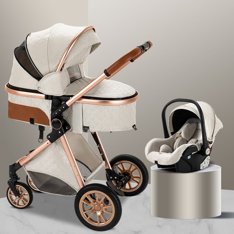 3 in 1 Luxury Baby Stroller With Car Seat Pram Kids Carriage Pushchair for Children Royal Luxury 3 in 1 Baby Stroller DailyAlertDeals Poland 3in1 cream 