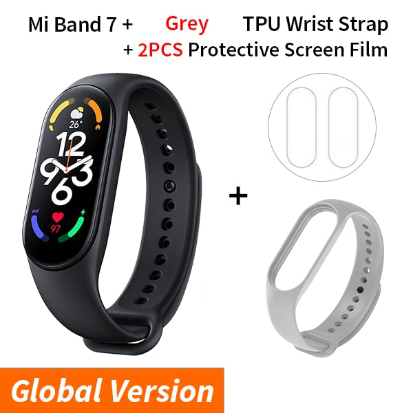 Xiaomi Mi Band 7 Smart Bracelet Fitness Tracker and Activity Monitor Smart Band 6 Color AMOLED Screen Bluetooth Waterproof Fitness Tracker and Activity Monitor Accessories DailyAlertDeals Add Grey Strap USA 