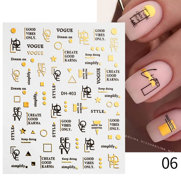 NEW Gold Nail Art 3D Decals Decoration Flower Leaves Nail Art Sticker DIY Manicure Transfer Decal Nail Stickers DailyAlertDeals DH-06  