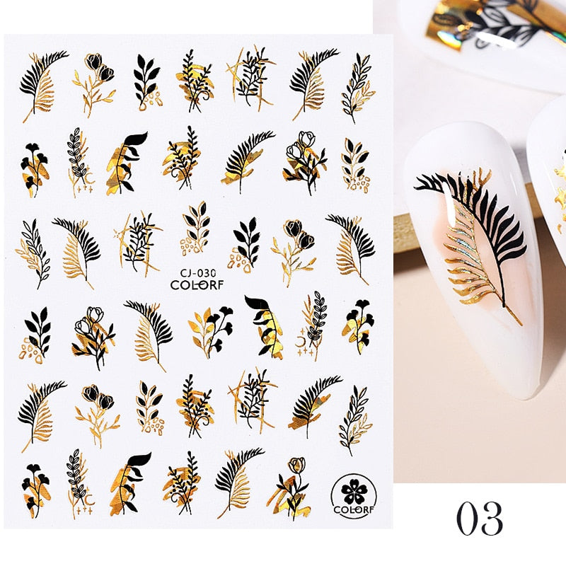 Harunouta Gold Leaf 3D Nail Stickers Spring Nail Design Adhesive Decals Trends Leaves Flowers Sliders for Nail Art Decoration 0 DailyAlertDeals B03  