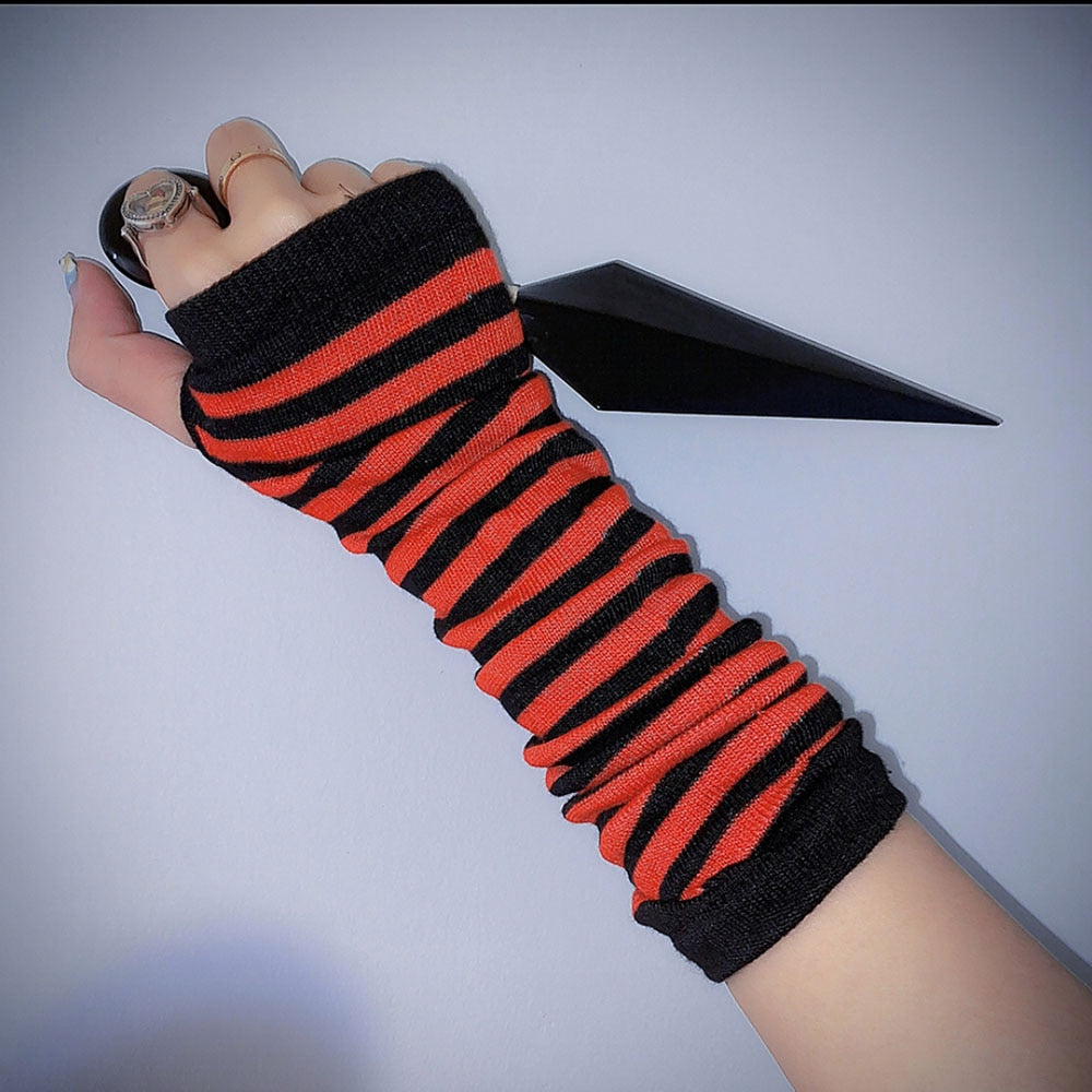 Black Punk long Fingerless Gloves Cuff Women Men Ninja Sport Outdoor Hip-hop GlovesElbow Mittens Cool Stretch winter Arm Warmer Gloves DailyAlertDeals 8 One Size 