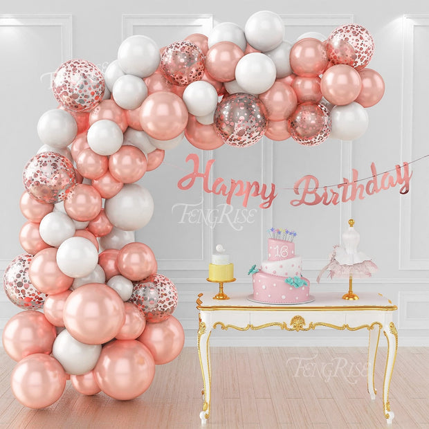 Pink Balloon Garland Arch Kit Birthday Party Decorations Kids Birthday Foil White Gold Balloon Wedding Decor Baby Shower Globos Balloons Set for Birthday Parties DailyAlertDeals   