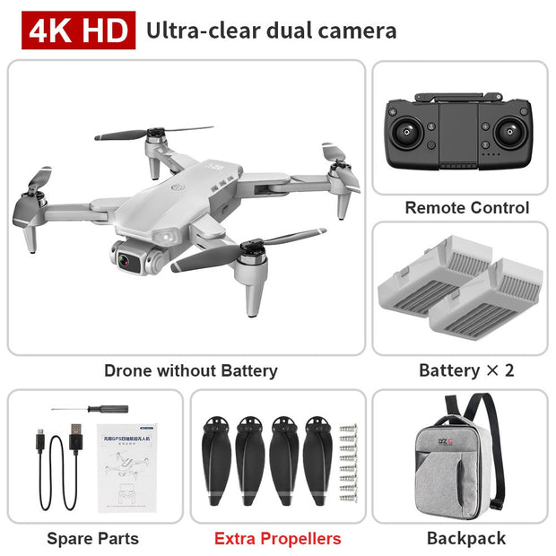 L900 PRO GPS Drone 4K HD Professional Dual Camera Aerial Stabilization Brushless Motor Foldable Quadcopter Helicopter RC 1200M CAMERA DRONE DailyAlertDeals 4K-Gray-Backpack-2B Poland 