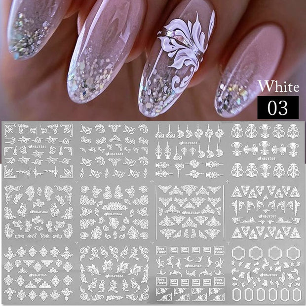 12 Designs Nail Stickers Set Mixed Floral Geometric Nail Art Water Transfer Decals Sliders Flower Leaves Manicures Decoration 0 DailyAlertDeals 3D-04  
