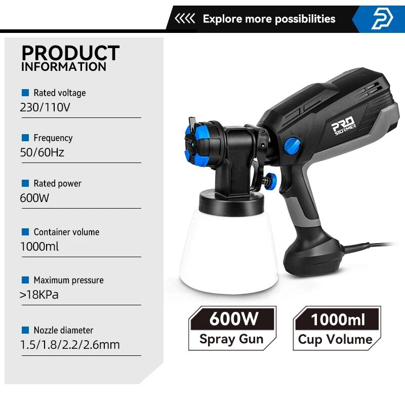 PROSTORMER 600W Electric Spray Gun,1000ml Paint Sprayer Easy Spraying 0 DailyAlertDeals   