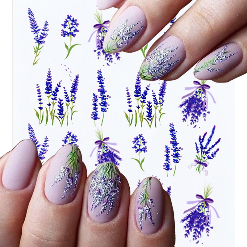 Harunouta 1 Sheet Nail Water Decals Transfer Lavender Spring Flower Leaves Nail Art Stickers Nail Art Manicure DIY Nail Stickers DailyAlertDeals   