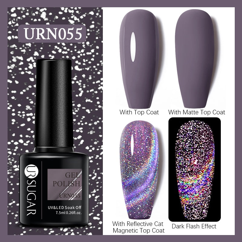 UR SUGAR Holographic Gel Reflective Cat Magnetic Nail Gel Polish Soak Off Laser Gel Glitter Varnish Manicure Nail Art Design Magnetic Nail Gel Polish DailyAlertDeals URN055  
