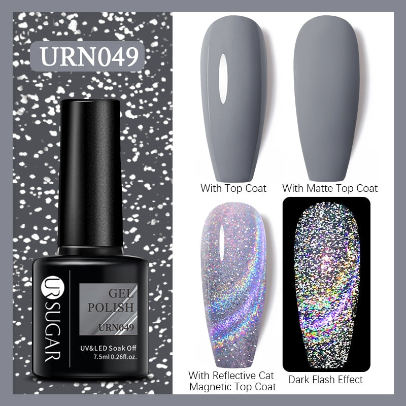 UR SUGAR Holographic Gel Reflective Cat Magnetic Nail Gel Polish Soak Off Laser Gel Glitter Varnish Manicure Nail Art Design Magnetic Nail Gel Polish DailyAlertDeals URN049  
