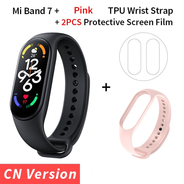 Xiaomi Mi Band 7 Smart Bracelet Fitness Tracker and Activity Monitor Smart Band 6 Color AMOLED Screen Bluetooth Waterproof Fitness Tracker and Activity Monitor Accessories DailyAlertDeals CN Add Pink Strap USA 