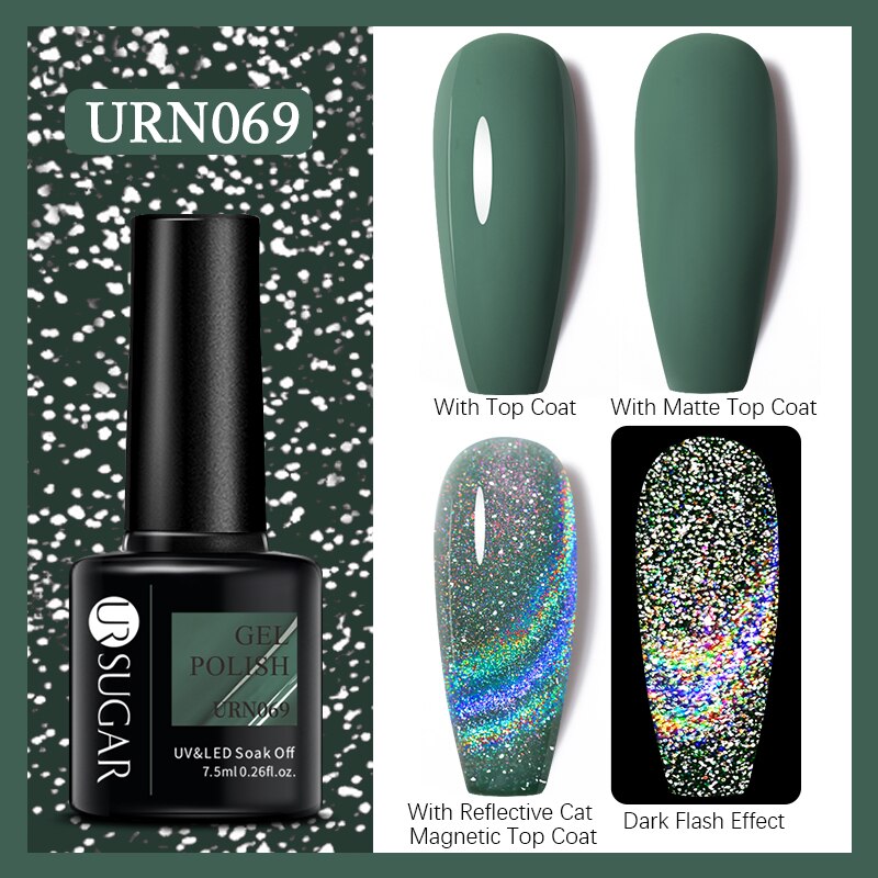 UR SUGAR Holographic Gel Reflective Cat Magnetic Nail Gel Polish Soak Off Laser Gel Glitter Varnish Manicure Nail Art Design Magnetic Nail Gel Polish DailyAlertDeals URN069  