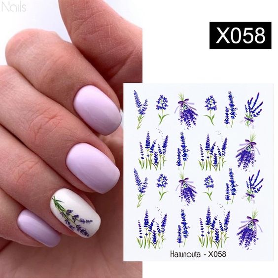 Harunouta 1 Sheet Nail Water Decals Transfer Lavender Spring Flower Leaves Nail Art Stickers Nail Art Manicure DIY 0 DailyAlertDeals X058  